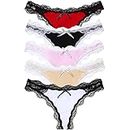 SPFASZEIV Thongs for Women Lace Knickers Silk Thong Sexy Underwear Comfortable Panties for Ladies Girls 5 Pack M
