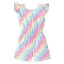 Toddler Summer Girls Fly Sleeve Imprimés colorés Backless Casual Jumpsuit Clothes Combinaison Double Zip (Pink, 5-6 Years)