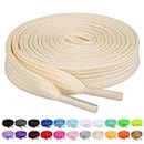 Booyckiy [2 Pairs Flat Shoelaces for Sneakers, 2/5" Wide Shoe Laces Beige 48 inch(122cm)