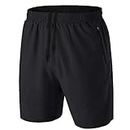 Herren Sport Shorts Kurze Hose Schnell Trocknend Sporthose Leicht mit Reißverschlusstasche(Schwarz,EU-M/US-S)