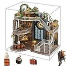 DIY Miniature Dollhouse Kit with Dust Cover,Retro Magic Wooden Dolls House Kits Build Crafts for Adults, DIY Miniature House Making Kit 1:24 Scale