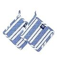 Encasa Homes Oven Microwave Pot Holders Trivets 21 cm (2 pc) for Kitchen Cooking & Baking - Heat Resistant, Thick & Safe, Protection of Hands from Hot Utensils, Grill, BBQ - Franca Blue Stripes