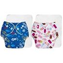 SuperBottoms BASIC Pack of 4 (2 Shell + 2 Insert) Cloth Diapers | Combo Pack of Assorted Freesize Washable and reusable cloth diaper with dry feel soakers(5-17kgs)-Option 8