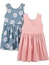 Simple Joys by Carter's Toddler Girls' Short-Sleeve and Sleeveless Sets Playwear Dress, Pack of 2, Dusty Blue Floral/Pink, 3T