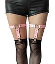 Women Girl Leather Garters Sexy Heart Leg Garter Belt Kawaii Punk Rock Anti-Slip Clips Elastic Garter 2pcs Pink
