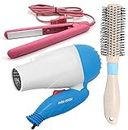HUDA CRUSH BEAUTY Premium Hair Brush, Portable Hair Straightener, and Foldable Hair Dryer | Perfect Personal Care Appliance Set for Effortless Hair Styling For Both Men and Women ( Pack Of 3)