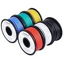 Dastard 14 AWG Silicone Wire 90ft, Flexible 14 Gauge Stranded Tinned Copper Wire【Red+Black+Blue+Yellow+White+Green Each 15ft】 14AWG Automotive Electrical Wire 200℃ 600V