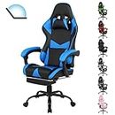 Advwin Gaming Chair with Footrest and 135° Recline Ergonomic Office Chair with Adjustable Headrest Lumbar Pillow Linkage Armrests High Back PU Leather Computer Video Recliner Chair Blue