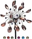 NUENUN Wind Spinner Outdoor Metal - Multi-Color Seasonal LED Lighting Solar Powered Glass Ball with Kinetic Wind Spinner Dual Direction for Patio Lawn & Garden