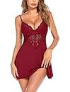 Avidlove Sexy Lingerie Womens Sleepwear Chemise V Neck Nightgown Full Slip Lace Lounge Dress Babydoll Nightgown