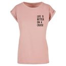 T-Shirt MERCHCODE "Merchcode Damen Ladies Life Is Better Extended Shoulder Tee" Gr. L, rosa (duskrose) Herren Shirts T-Shirts