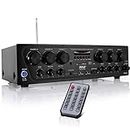 Bluetooth Home Audio Amplifier System - Upgraded 2018 6 Channel 750 Watt Wireless Home Audio Sound Power Stereo Receiver w/USB, Micro SD, Headphone, 2 Microphone Input w/Echo, Talkover for PA - Pyle