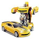 TEC TAVAKKAL Plastic Battery Operated Converting Car to Robot, Robot to Car Automatically, Robot Toy, with Light and Sound for Kids Indoor and Outdoor 3 Year, Pack of 1 (Yellow)