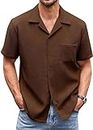 ColorChakra Casual Waffle Knit Shirt for Men Stylish Half Sleeve Mens Shirts Coffee