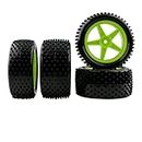 Rchobbytop 4pcs Front & Rear Tires and Wheels with Flange Lock Nuts Washers and Wrench for 1/10 Off Road RC Buggy Traxxas Bandit VXL Redcat Tornado S30 EPX HSP Tamiya Kyosho HPI, Green