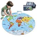 DIGOBAY World Map Jigsaw Puzzle for Kids 4-8, 70 Piece Globe Large Round Floor Puzzles for Kids Ages 3-5 Toddler Puzzle Geography Games Educational Toys Birthday Gifts for Children