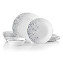 Corelle Vitrelle 18-Piece Service for 6 Dinnerware Set, Triple Layer Glass and Chip Resistant, Lightweight Round Plates and Bowls Set, Indigo Speckle