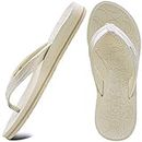 ONCAI Flip Flops For Women Yoga Mat Non-Slip Womens Flip Flops Thong Sandals Summer Beach Slippers With Arch Support Lightweight EVA Sole White Size 9