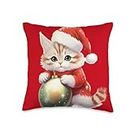 Abbigliamento, Accessori e Idee regalo per Natale Small Cute Cat Santa with Tree Bauble Throw Pillow, 16x16, Multicolor