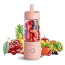 Portable Blender, USB Rechargeable Juicer Cup, 300mL Waterproof Fruit Mixing Machine Baby Travel Home Office Sports Outdoors (Pink)