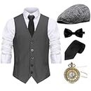 Gionforsy 1920s Mens Vest Accessories Gatsby Gangster Costume Accessories Set 20s Hat (X-Large, Grey)