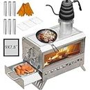 Portable Wood Stove Stainless Steel Camping Burning Stove Small Hot Tent Stove with Chimney Pipes for Outdoor Indoor Winter Camp Cooking Heating Fishing (Wood Stove with Stove Jack)