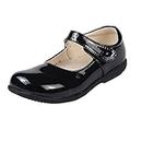 MK MATT KEELY Girls Flat School Shoes Mary Jane Shoes for Girls Hook and Loop Comfortable Shoes Patent Leather Comfortable Walking Shoes, Black Style 4, 12.5 UK Child