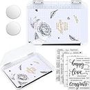 Kanayu Stamp Platform with 4 Sheets Words Clear Stamps Position Tool for Card Making Silicone Stamps 2 Magnets Stamping Tools for Precision Scrapbooking DIY Crafts(5.9 x 8.3 Inch)