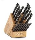 CUTCO Model 2018 Homemaker+8 Set............Includes (8) #1759 Table Knives, (10) Kitchen Knives & Forks, #1748 Honey Oak knife block, #82 Sharpener, and #125 Medium Poly Prep cutting board.......... High Carbon Stainless blades and Classic Brown handles (sometimes called "Black").........in factory-sealed plastic bags.