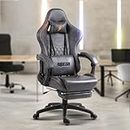 BAYBEE Drogo Multi-Purpose Ergonomic Gaming Chair with 7 Way Adjustable Seat, Head & USB Massager, PU Leather Lumbar Pillow Home & Office Chair with Full Reclining Back Footrest (Emperor Grey)