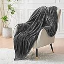 LINENOVA Fleece Blankets 152x203cm - 300GSM Lightweight Flannel Microfiber Fuzzy Soft Cozy Blanket for Bed, Sofa, Couch, Travel, Camping (Charcoal)
