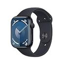 Apple Watch Series 9 (45 mm GPS) Smartwatch avec boîtier Aluminium et Bracelet Sport Minuit (M/L). Suivi de l’activité Physique, apps Oxygène sanguin et ECG, écran Retina Toujours activé