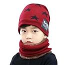 MOMISY Kids Winter Hat and Scarf Set, 2Pcs Warm Knit Beanie Cap and Scarf for 5-10 Years Old Boys and Girls (Wine Red S)