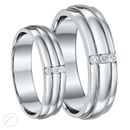 Palladium His & Hers Diamond Wedding Rings 5&6mm Grooved Three Diamond Rings