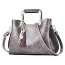 ACNCN Retro Women Top Handle Handbags Tote Purse Shoulder Bag Crossbody Bag PU Leather Fashion Bag(Grey)