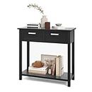 DORTALA Console Table, Sofa Table with 2 Drawers and Bottom Shelf, 110 LBS Weight Capacity Entryway Table W/Solid Wood Legs, Multipurpose Accent Table for Living Room, Bathroom, Hallway, Black