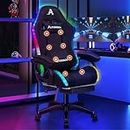 ALFORDSON Gaming Office Chair with 12 RGB LED Light & 8 Point Massager, Linen Executive Racing Computer Chair with Lumbar Support Footrest & High Back, Ergonomic Desk Chair for Home Gamer Fabric Black