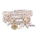 Katia Designs BELIEVE Heart - Beige Crystal Boho Wrap Bracelet with Gold Finish Pendant, 15, Stone, Quartz