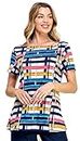Jostar Women's Print T Shirts - Short Sleeve Boat Neck Casual Soft Printed Summer Top, W358 Multi, Medium