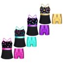 Girls Clothing Sets Camisole Dance Outfit Shiny Dancewear 2Pcs Tops High Waist
