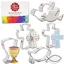 Communion Baptism Confirmation Easter Cookie Cutters 5-Pc. Set Made in the USA by Ann Clark, Chalice, Jesus Fish, Holy Cross, Dove, Fancy Cross