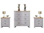 DONEWELL Bedroom Furniture Bedside Table Chest of Drawers Wooden,White+Oak/Grey+Oak,Uk Delivery (Grey 3 Set)