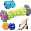 Foot Roller Massage Ball for Relief Plantar Fasciitis and Reflexology Massager for Deep Tissue Acupresssure Recovery for PLA Relax Foot Back Leg Hand Tight Muscle, 1 Roller and 2 Spiky Balls