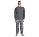 Men s Pajama Set With Flannel Pants & Micro Fleece Crew By Fruit of the Loom- 2-Piece Comfortable Men s Loungewear Set, Grey, Large