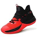 Kid's Basketball Shoes Boys Basketball Shoe Girls Basketball Trainers Comfort Running Shoes Non-Slip Trainers,Black Red,5 UK