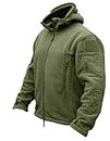 CRYSULLY Mans Army Multi-Pocket Full Zip Outerdoor Tactical Jackets Warm Hoodie Parka Jacket Green