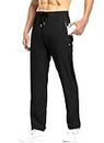 TBMPOY Men's Track Pants Hiking Quick Dry Workout Gym Running Training Sports with Zipper Pockets Black L