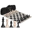 Yellow Mountain Imports Regulation Tournament Roll-Up Staunton Chess Game Set (50cm) with Travel Bag, 2 Extra Queens, and Weighted Chessmen - Black