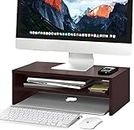 Dime Store Wooden Monitor Stand with Storage Organizer For Desk, Tables, Office, Home, Studio, Study Table | Desktop Ergonomic Monitor Stand Riser (Medium, Brown)