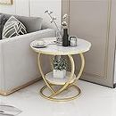 Al Hama Edeueque Decorative Accent Coffee Table Simple Modern Bedside Cabinet Round Table Wooden Top And Metal Frame Table Living Room Sofa Side Table. (White Top And Gold Frame)